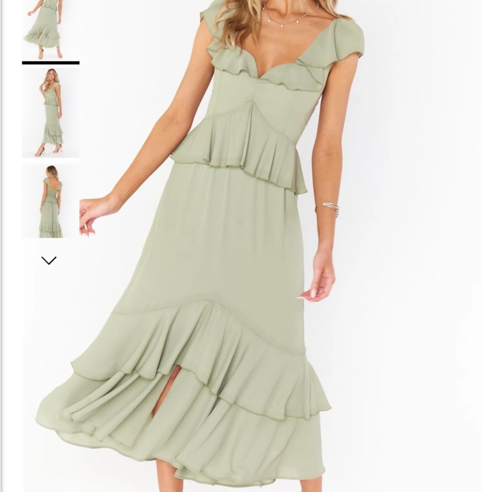 Show Me Your MuMu Reese Ruffle Dress - Moss Green Crisp